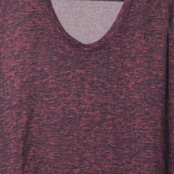 Danskin Womens Marled V-Neck 3/4 Sleeve Top 1X Burgundy Polyester/Spandex Comfor - Picture 2 of 6